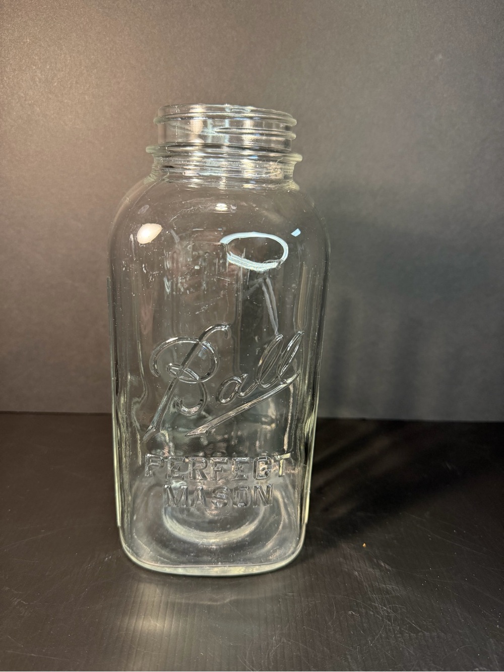 Vintage Ball Perfect Mason Jar Clear Square Ribbed Half Gallon 1933-1942 Rd Heel